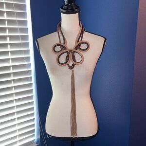 Alex Mika Statement Necklace – Leather, Suede & Silk Rope with Gold Hardware